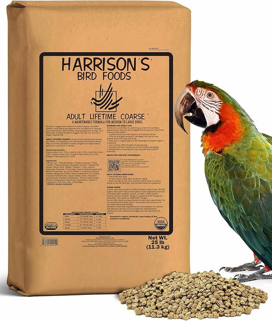 Harrison's Bird Foods Adult Lifetime Coarse Certified Organic Non-GMO Bird Food 25lb