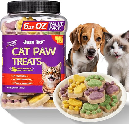 Just Try 6.35 oz Freeze Dried Cat Paw Treats Healthy Dog Training Treats High Protein Chicken Cat Snacks Low Calorie Pumpkin Treats Supports Immunity & Gut Healthy