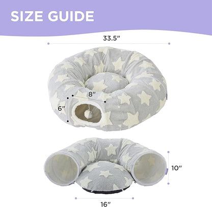 Lesure Cat Tunnel Bed for Indoor Cats - Cute Cat Donut Tunnel Toys for Small Large Cats with Washable Circle Cushion, Round Pet Peekaboo Cave Toy for Kitten/Puppy/Rabbit, Standard Grey