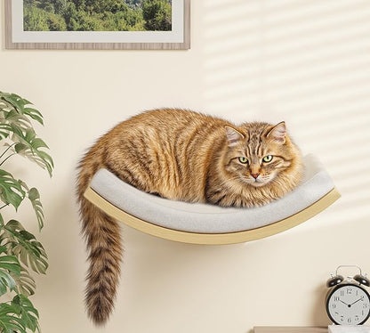 Cat Window Perches, Curved Cat Wall Beige Bed and 2 Floating Wall Steps, Wall Mounted Climbing Shelves for Sleeping, Playing, and Lounging