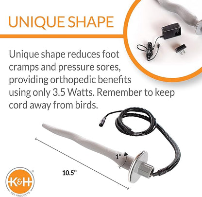 K&H Pet Products Thermo-Perch Heated Bird Perch for Cage, Bird Cage Accessory, Exotic Avian Warming Post for Small/Medium Feathered Friends Like Parakeet, Cockatiel, Canary - Small 1 X 10.5in 12V