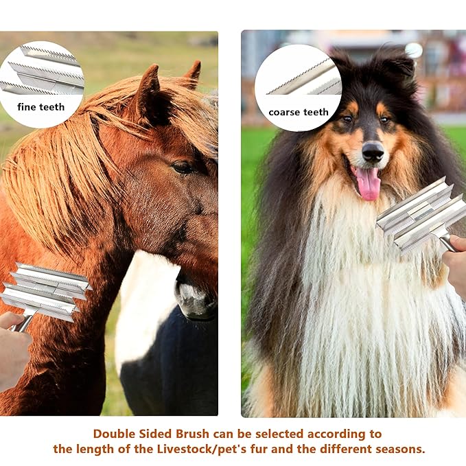 Heavy Duty Livestock Shedding Comb Dog Brush for Shedding Horse Cattle Sheep Large Pets Grooming Tool Dual-Sided Full Stainless Steel Shed Blade