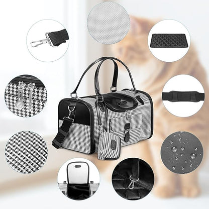 Fashion Pet Carrier, Small Dog Carrier Purse, Cat Carrier, Quality High-Grade Woven Cloth Dog Purse, Collapsible Portable Pet Carrying Handbag with Shoulder Strap for Travel Walking Hiking