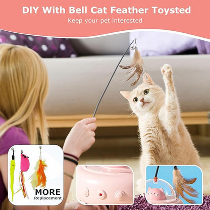hooroor Laser Cat Toy for Indoor Cats,2 in 1 UFO-Vehicle Automatic Motion with Feather,Rechargeable Electronic Smart Sensor,Interactive Toys for Bored Cats/Kittens/Dogs,Ideal Gift (Pink Updated)