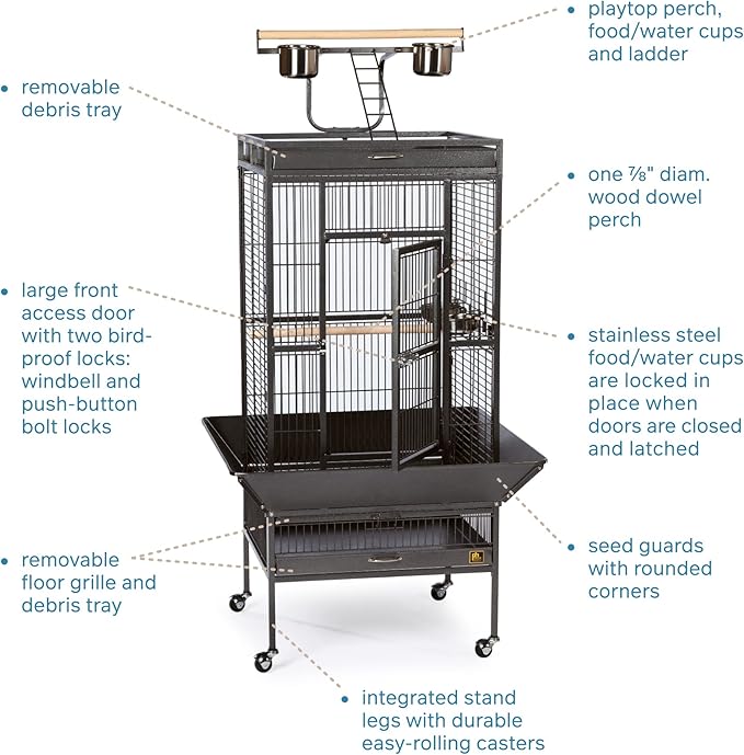 Prevue Pet Products Parrot Playtop Manor Bird Cage with Movable Stand and Activity Play Top for Large Birds