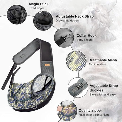 Cuby Pet Dog Sling Carrier for Small Dogs Cats Breathable Mesh Travel Safe Sling Bag Carrier for Dogs Cats Puppy (S Camouflage)