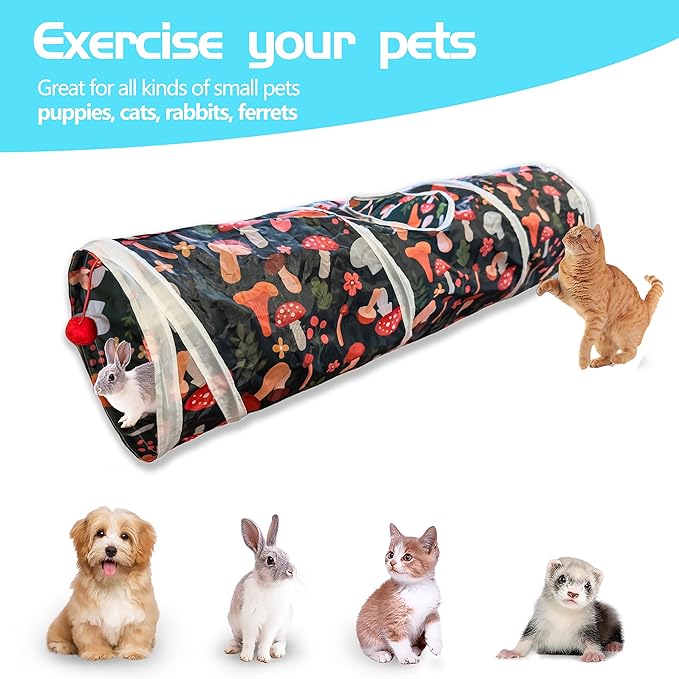 Cat Tunnel, 2-Way Cat Tunnels for Indoor Cats, Collapsible Cat Play Tunnel, Interactive Toy Maze Cat House with 2 Play Ball for Cats, Puppy, Kitty, Kitten, Rabbit