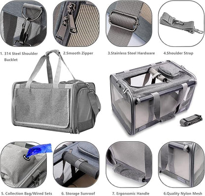 HSC PET Carrier for Large Cats, Soft-Sided Pets Carrier for Rabbit Puppy Small Animals up to 20lbs, Washable Dog Bag Mats Privacy Protection for Home Outdoor Travel