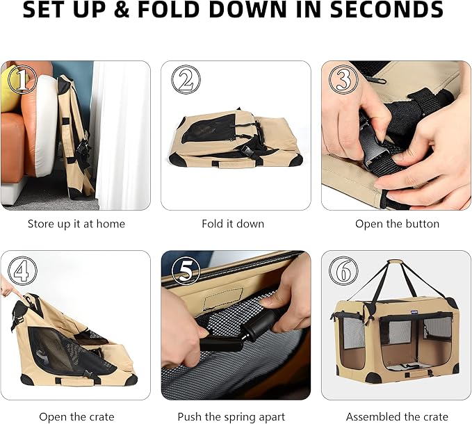 Petprsco Portable Dog Crate - 32"x23"x23" Collapsible Dog Travel Crate for Medium/Large Dogs with Soft Blanket, Foldable Bowl & Poop Bag Dispenser - Indoor & Outdoor Use