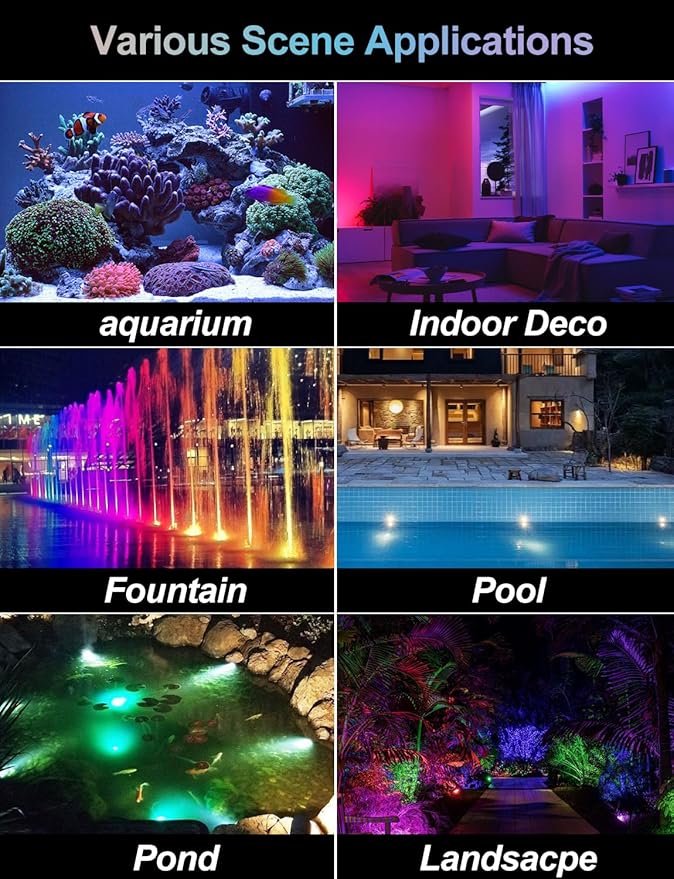 RGB Underwater Pond Lights, Super Bright LED Submersible Fountain Lights Colored Landscape Spotlights, Bluetooth APP Control IP68 Waterproof for Fish Aquarium Tank Garden Yard Pool (Set of 3)
