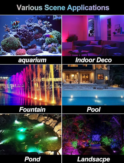 RGB Underwater Pond Lights, Super Bright LED Submersible Fountain Lights Colored Landscape Spotlights, Bluetooth APP Control IP68 Waterproof for Fish Aquarium Tank Yard Garden Pool (Set of 8)