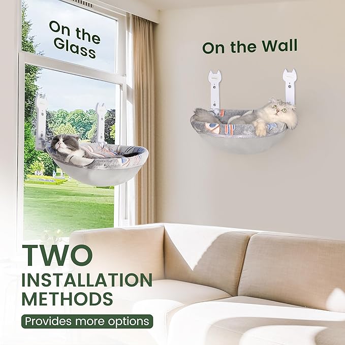 Cat Window Perch, Glow in The Dark Foldable Cat Hammock with Sunken Design & Removable Soft Cover, Breathable Cordless Window Bed for Resting Indoor Kitten (Deep Perch, 1 Pack - M)