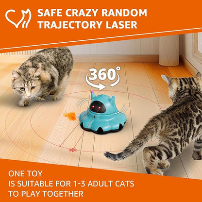 MIKK Cat Laser Toy Cat Feather Toys 2-in-1 Interactive for Indoor Cats Automatic with Remote Control Moving Ambush USB-C Rechargeable Electronic Kitten Toy for Indoor Exercise (Blue)