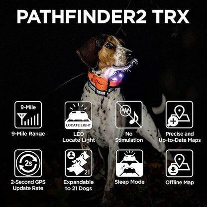 Dogtra Pathfinder 2 TRX Additional Receiver Dog GPS Tracker LED Light Orange Collar SmartWatch Compatible Rechargeable Waterproof Free Offline Maps No Subscription No Monthly Fee Smartphone Required