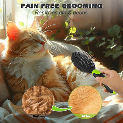 2PCS Dog Grooming Tools - Double-Sided Bath Brush for Shedding and Bathing, Suitable for Short/Long Haired Dogs, Premium Pet Supplies (Black Green)