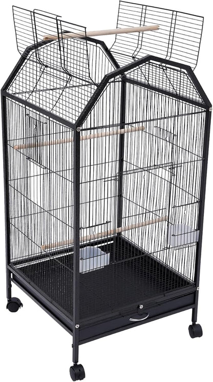 39.9'' Iron Parakeet Bird Cage, Pet Bird Flight Cages with Rolling Stand for Conures Lovebirds Cockatiels Finches Parrot Pet House, Small to Medium Birds