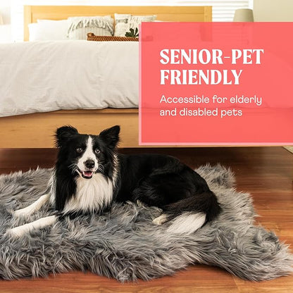 PupRug Orthopedic Dog Bed for Large Dogs with Fluffy Soft Faux Fur and Memory Foam for Joint Pain Relief, Machine Washable and Waterproof Couch Bed, Charcoal Grey, Large/Extra Large