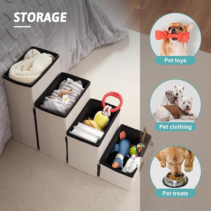 Dog Stair for Small Dogs with Storage, 17.7" H Foldable Pet Step with Soft Leakproof Cover, Older Cat Ramp for Couch Sofa Bed, Lightweight, Comfort, 33x13x17.7 inch, 4 Tiers Grey