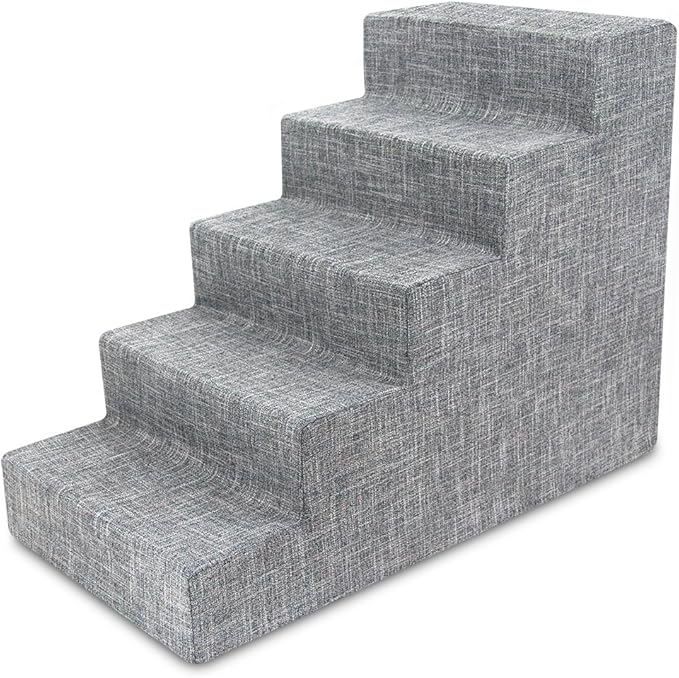 Best Pet Supplies Dog Stairs for Small Dogs & Cats, Foam Pet Steps Portable Ramp for Couch Sofa and High Bed Non-Slip Balanced Indoor Step Support, Paw Safe No Assembly - Ash Gray Linen, 5-Step
