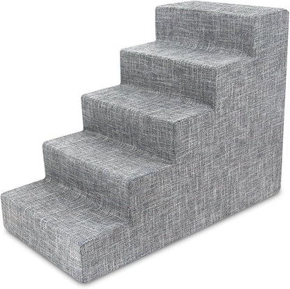 Best Pet Supplies Dog Stairs for Small Dogs & Cats, Foam Pet Steps Portable Ramp for Couch Sofa and High Bed Non-Slip Balanced Indoor Step Support, Paw Safe No Assembly - Ash Gray Linen, 5-Step
