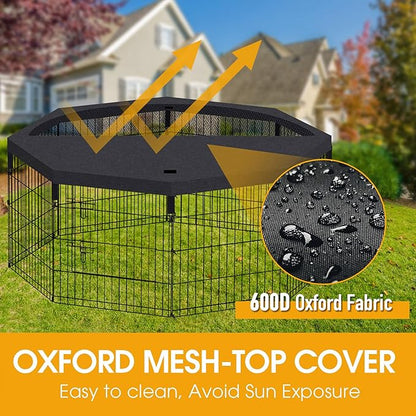 Dog Pet Playpen 8 Panel 24 Inch Top Cover for Small Medium Pets Indoor Outdoor (Only Cover,Playpen Not Included)(Black Top Cover)