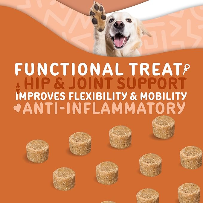 waggedy Hip and Joint Turmeric  Complete Dog Supplements for Joints with Glucosamine, MSM, HA & Omega Fatty Acids  Daily Glucosamine for Dogs to Improve Flexibility & Mobility (120 Dog Chews)