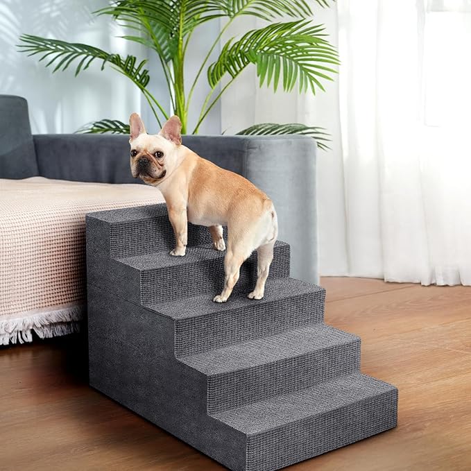 Niubya Dog Stairs for Small Dog, Dog Steps for High Beds and Couch,23”H Non-Slip Bottom Pet Stairs for Small Dogs and Cats,High-Density Foam Pet Steps Grey, 5 Steps