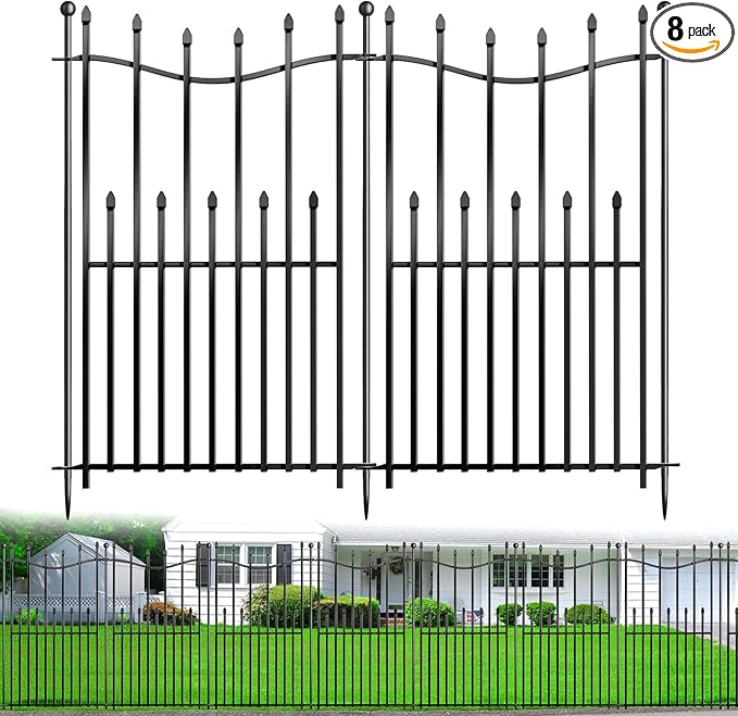 8 Panels No Dig Decorative Garden Fence, 40in(H)_17.6ft(L) Heavy-Duty Rustproof Metal Panels, Outdoor Dog Barrier for Yard & Patio, Landscape, Border| Portable Temporary Fencing
