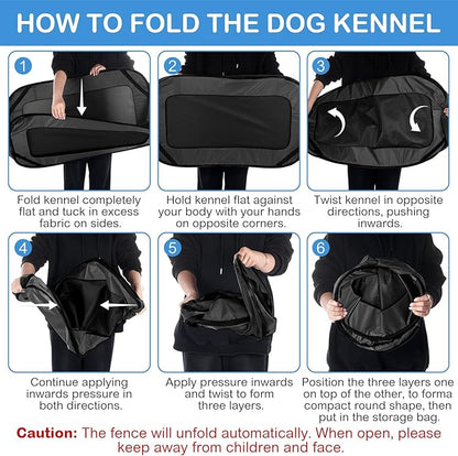 37 Inch Collapsible Dog Crate with Mat Liner Pop up Dog Kennel Waterproof Portable Car Seat Kennel Travel Crate for Pet Indoor Outdoor Cat Bed Collection(Black)