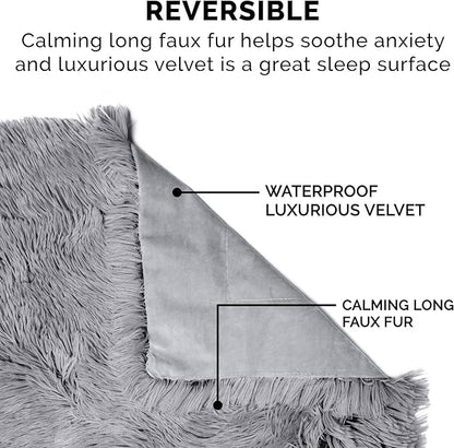Furhaven Waterproof Throw Blanket for Dogs & Indoor Cats, Washable - Shaggy Plush Calming Long Faux Fur & Velvet Dog Blanket - Gray, Small