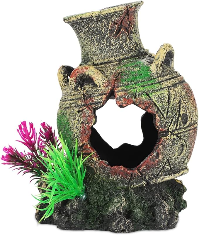UNEAK - Aquarium Decorations Big Cave Fish Tank Large Vase Jar Jug Sunken Ornament Landscaping Rocks Saltwater Freshwater Small & Medium Fish Garden Pond Ornaments Resin