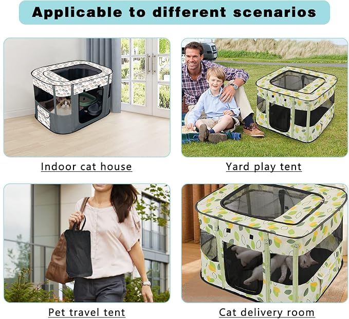 Hamiledyi Small Kitten Playpen Indoor with Top Portable Collapsible Cat Play Pen, Foldable Rectangle Puppy Exercise Kennel, Collapsible Enclosedfor Pet (Green)