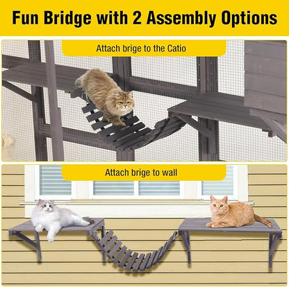 Aivituvin Cat Enclosure Window Outdoor Large Catio Wall Mounted Wooden Cat Cage with Cat Condo, Baskets and Bridge 104.3''