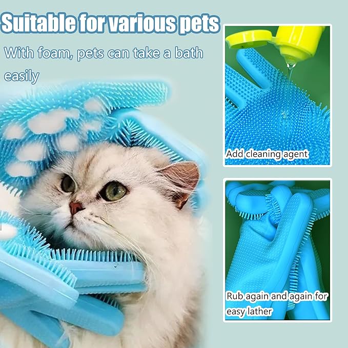 2Pcs Dog Washing Gloves and Dog Bath Brush 3PCS Pet Grooming Kit with Adjustable Ring Handle for Short & Long Hair Dogs Cats Pet Grooming Gloves Dog Bath Supplies