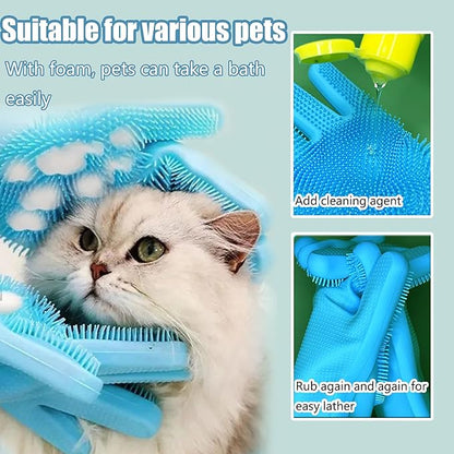 2Pcs Dog Washing Gloves and Dog Bath Brush 3PCS Pet Grooming Kit with Adjustable Ring Handle for Short & Long Hair Dogs Cats Pet Grooming Gloves Dog Bath Supplies
