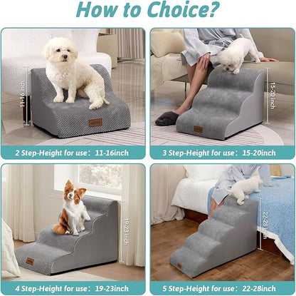 Dog Stairs for Small Dogs 11.8" H, Pet Step with Leakproof Cover, High Density Foam Cat Ramp for Chair or Sofa, Lightweight, Durable, Comfort, 15.7x19.7x11.8 inch, 2 Tiers, Grey