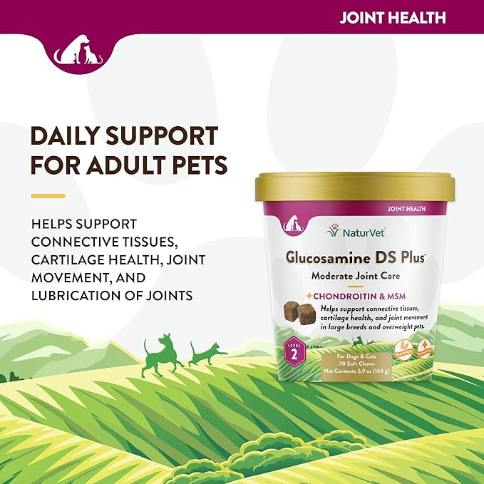 NaturVet  Glucosamine DS Plus - Level 2 Moderate Care  Supports Healthy Hip & Joint Function  Enhanced with Glucosamine, MSM & Chondroitin  for Dogs & Cats70 Soft Chews