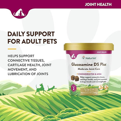 NaturVet  Glucosamine DS Plus - Level 2 Moderate Care  Supports Healthy Hip & Joint Function  Enhanced with Glucosamine, MSM & Chondroitin  for Dogs & Cats70 Soft Chews