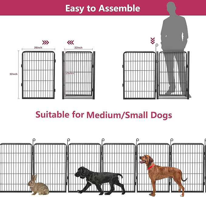 Dog Playpen with Extra Large Door Dog Fence Outdoor for Yard Indoor Dog Pen 32inch 48 Panels Dog Pens Outside Anti-Rust Pet Fence Portable Dog Fence for RV Camping Yard