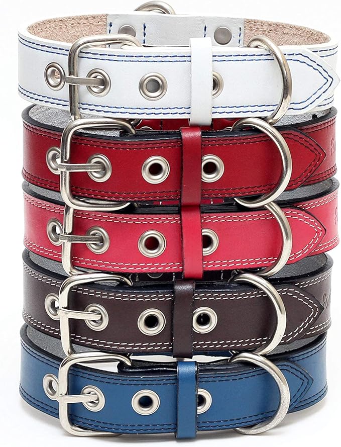 Genuine Leather Dog Collars with Stainless Steel Buckle and Double D Rings Unbreakable! (21"-24", Tan)