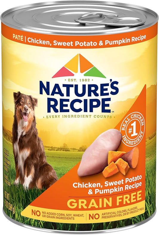 Nature's Recipe Grain Free Wet Dog Food Chicken, Sweet Potato, and Pumpkin Recipe, 13 oz. Can (Pack of 12)