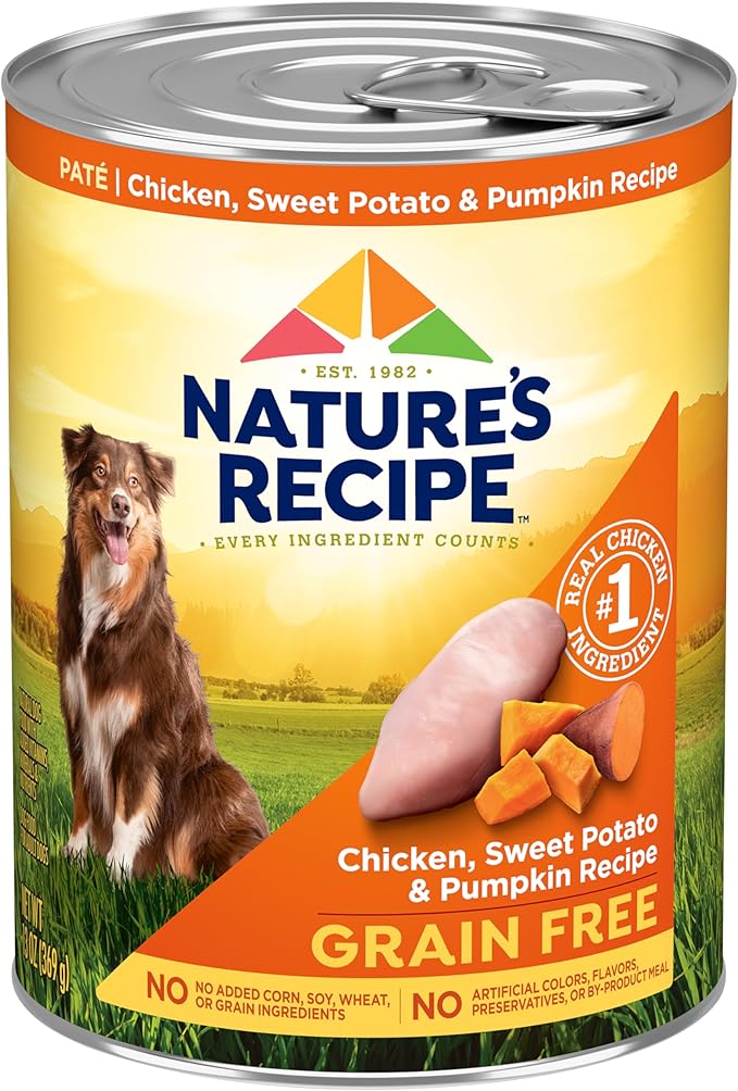 Nature's Recipe Grain Free Wet Dog Food Chicken, Sweet Potato, and Pumpkin Recipe, 13 oz. Can (Pack of 12)