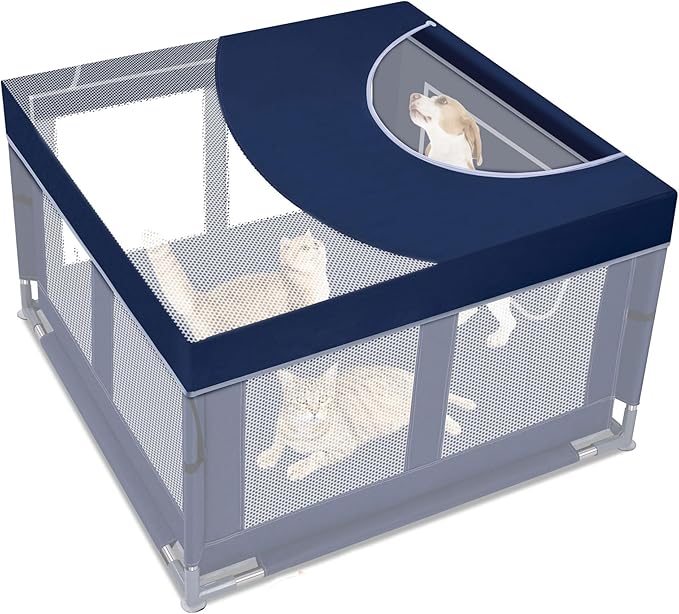 Dog Playpen Cover for Dog Playpen Crate, 42x42 inch Dog Play Pen Cover with Hooks, Soft Fabric Cover Puppy Playpen Topper Cover for Cat Crate Kennel (Cover Only)