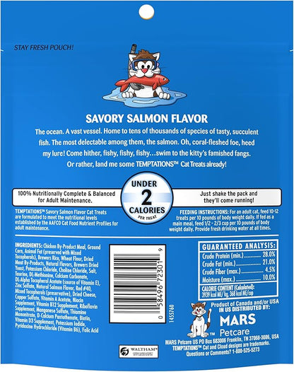 Temptations Classic Crunchy and Soft Cat Treats, Savory Salmon Flavor, 6.3 oz. Pouch (Pack of 10)