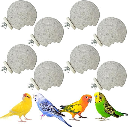PINVNBY 8 PCS Bird Perch Parrot Beak Grinding Stone Calcium Mineral Parrot Perch Foot Claws Trimmer Chewing Toy Bird Cage Accessories for Small Medium Budgie Cockatiel Conure Lovebird (Lune)