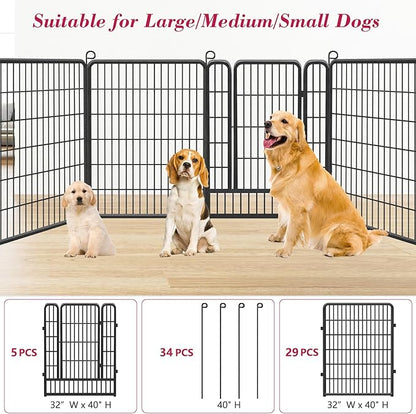 Dog Playpen, 40 inch Height 34 Panels Heavy Duty Dog Fence Pet Playpen with Door, Anti-Rust Dog Exercise Pen with Lock, Portable Pet Fence Outdoor for Yard RV Camping