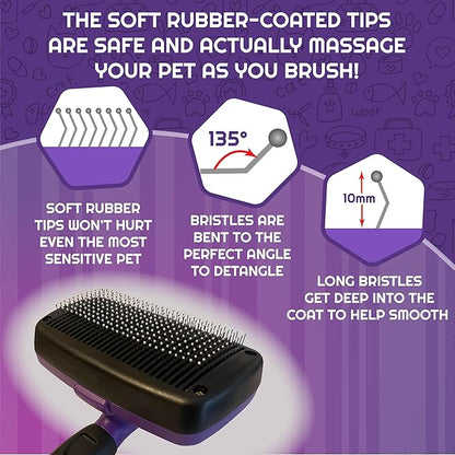 Pro-Grooming, Self-Cleaning Slicker Brush for Your Pets. BEST grooming and shedding brush for everyday use. Safe for sensitive skin and ergonamically designed. (BLUE)