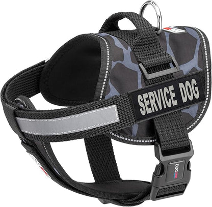 Dogline Unimax Dog Harness Vest with Service Dog Patches Reflective No-Pull, Adjustable Straps, Breathable Neoprene for Medical, Service, Identification and Training Dogs Girth 28 to 38" Giraffe Gray