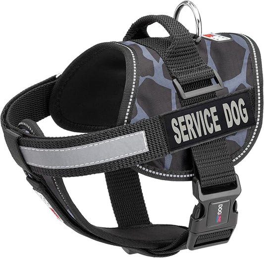 Dogline Unimax Dog Harness Vest with Service Dog Patches Reflective No-Pull, Adjustable Straps, Breathable Neoprene for Medical, Service, Identification and Training Dogs Girth 15 to 19" Giraffe Gray