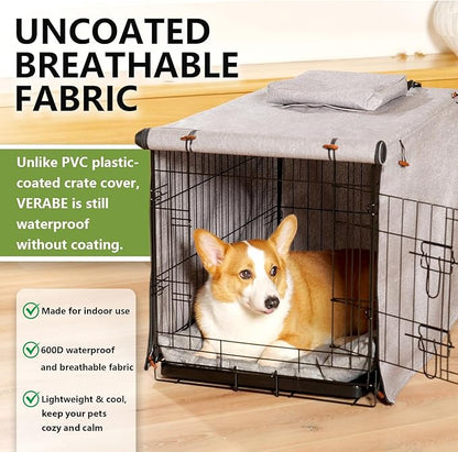 600D Dog Crate Cover, Waterproof Pet Kennel Cover with Storage Bag Fit for 36 Inch Wire Crate Dog Cage, 36 Inches, Gray